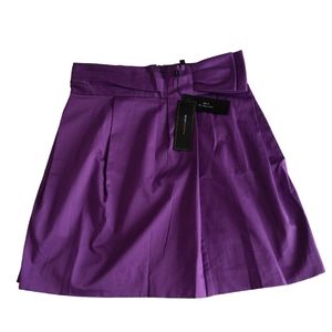 BCBG Max Azria Womens Mila Mini Pleated Skirt Size 6 Purple Cotton Pencil